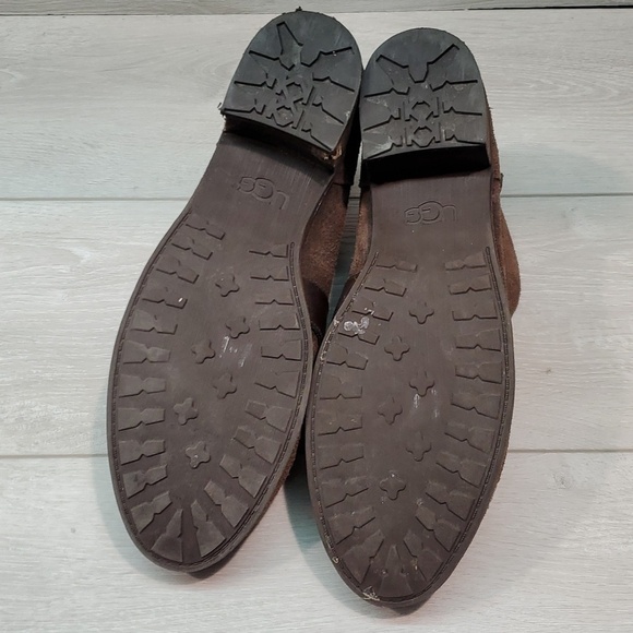 Ugg Australia Women's Wright Belted  Leather Sheepskin heels boots shoes sz 11 - Picture 14 of 15